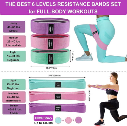 Ultimate Fabric Resistance Bands Set - 6 Versatile Workout Bands for Strength Training and Fitness - Perfect for Home, Gym, and On-the-Go!