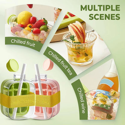 Transform Your Summer with the 2-in-1 Portable Silicone Ice Cube Tray & Bottle - 500/800ML Ice Cube Maker with Straw