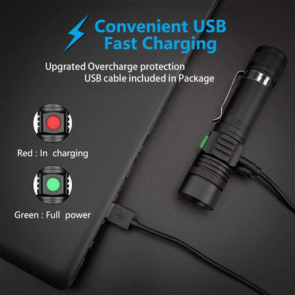 Ultra-Bright Rechargeable LED Tactical Flashlight - Waterproof, Zoomable & Compact for All Your Adventures