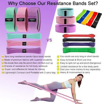 Ultimate Fabric Resistance Bands Set - 6 Versatile Workout Bands for Strength Training and Fitness - Perfect for Home, Gym, and On-the-Go!