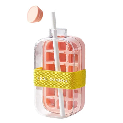 Transform Your Summer with the 2-in-1 Portable Silicone Ice Cube Tray & Bottle - 500/800ML Ice Cube Maker with Straw