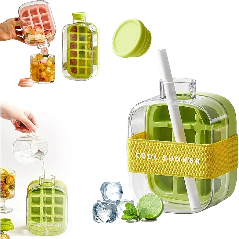 Transform Your Summer with the 2-in-1 Portable Silicone Ice Cube Tray & Bottle - 500/800ML Ice Cube Maker with Straw