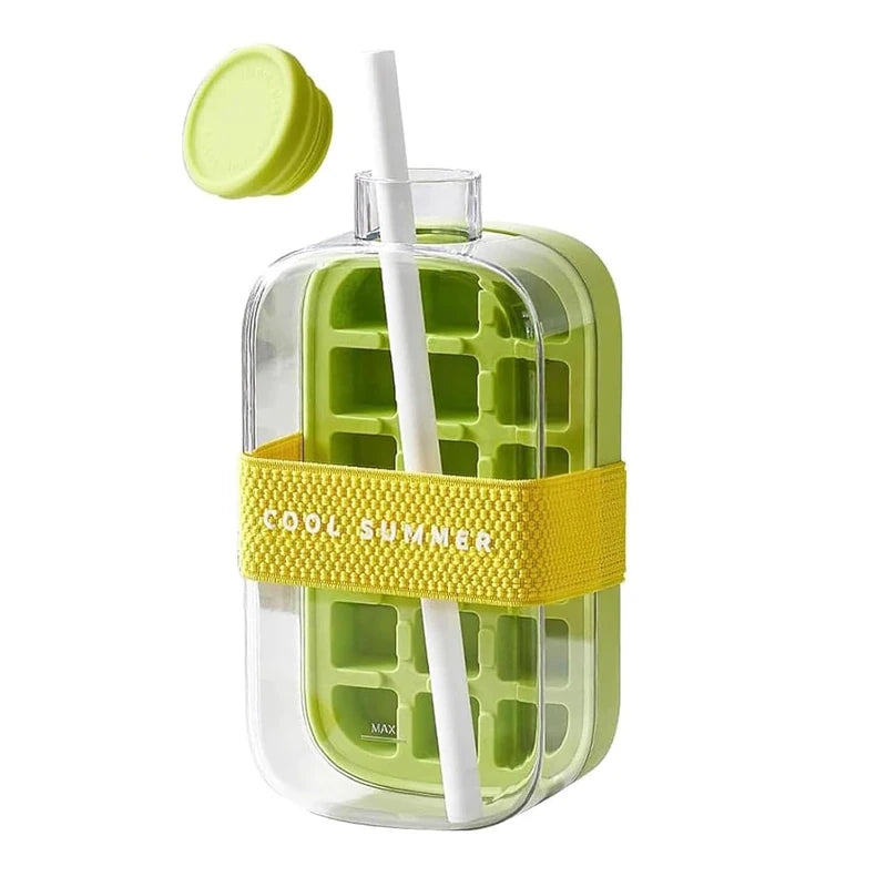 Transform Your Summer with the 2-in-1 Portable Silicone Ice Cube Tray & Bottle - 500/800ML Ice Cube Maker with Straw
